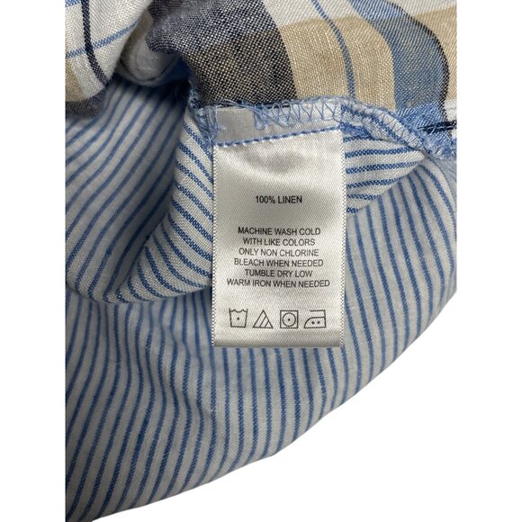 Foxcroft NYC Womens Relaxed Fit Plaid Button-Up Shirt Size 4 100% Linen Blue & B - Picture 4 of 6